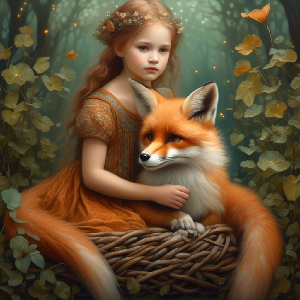 Toddler and Fox Celtic Knot Portrait in Whimsical Style