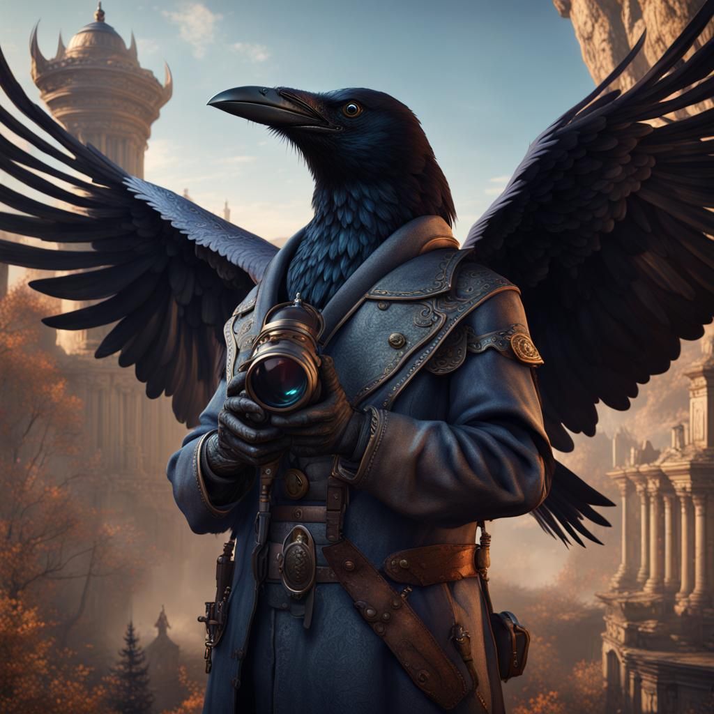 Raven Watching People with Binoculars