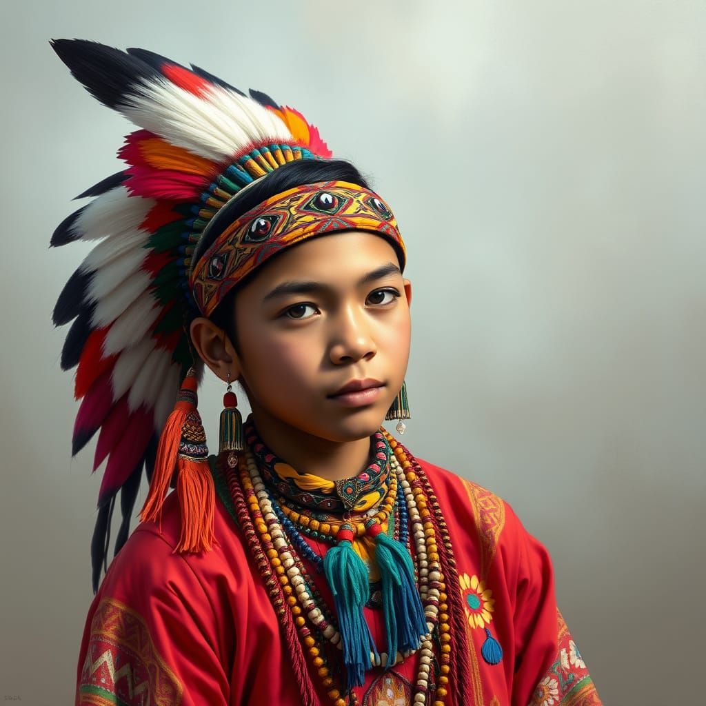Proud Two-Spirit Navajo Youth in Vibrant Traditional Attire