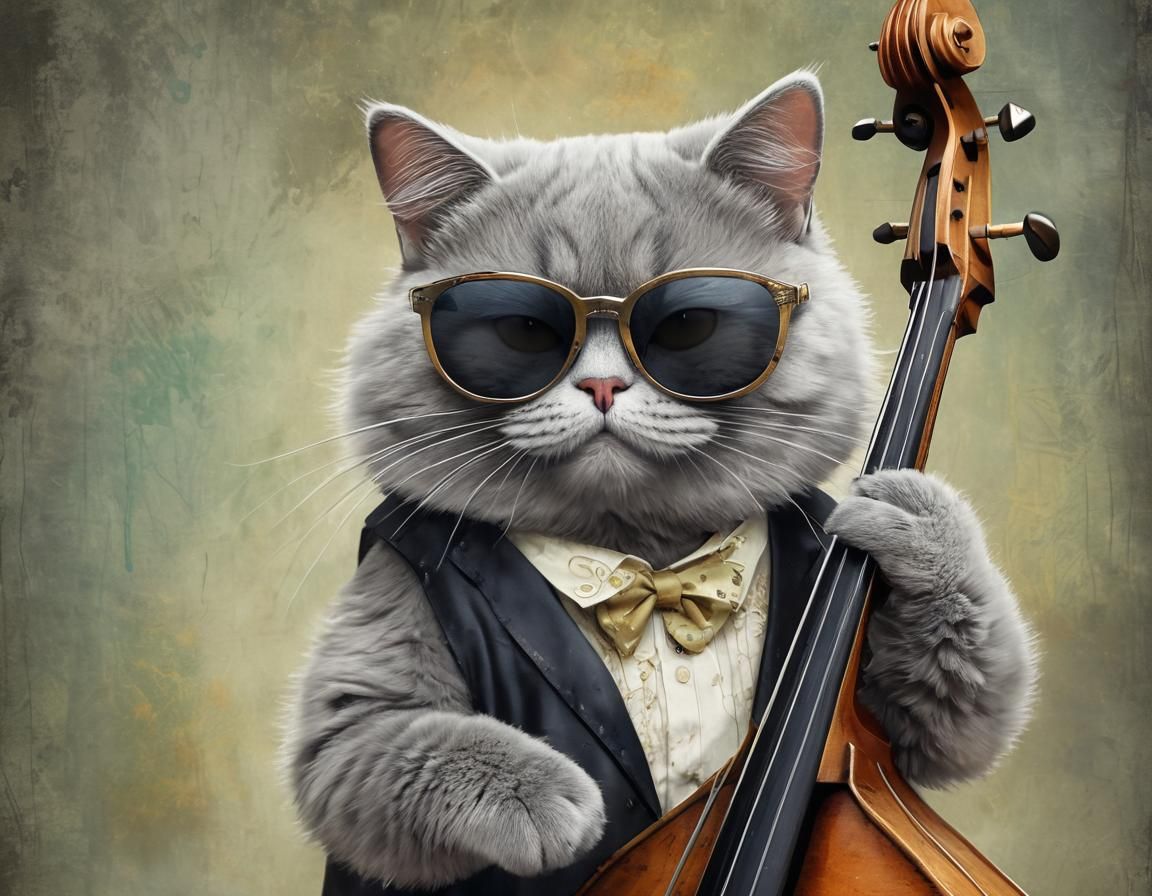Surreal Cat Plays Bass with Jazz Band