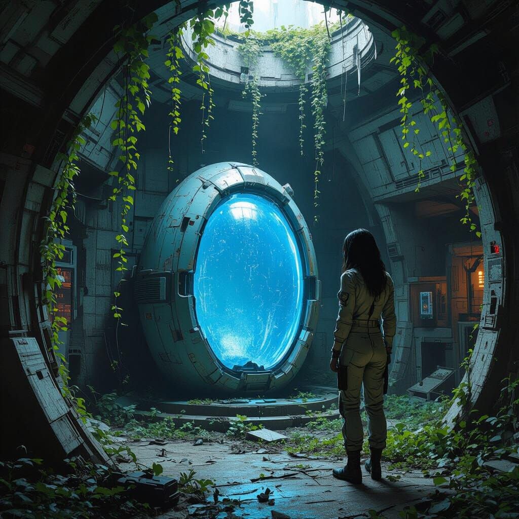 Dystopian Sci-Fi Chamber with Blue Pod