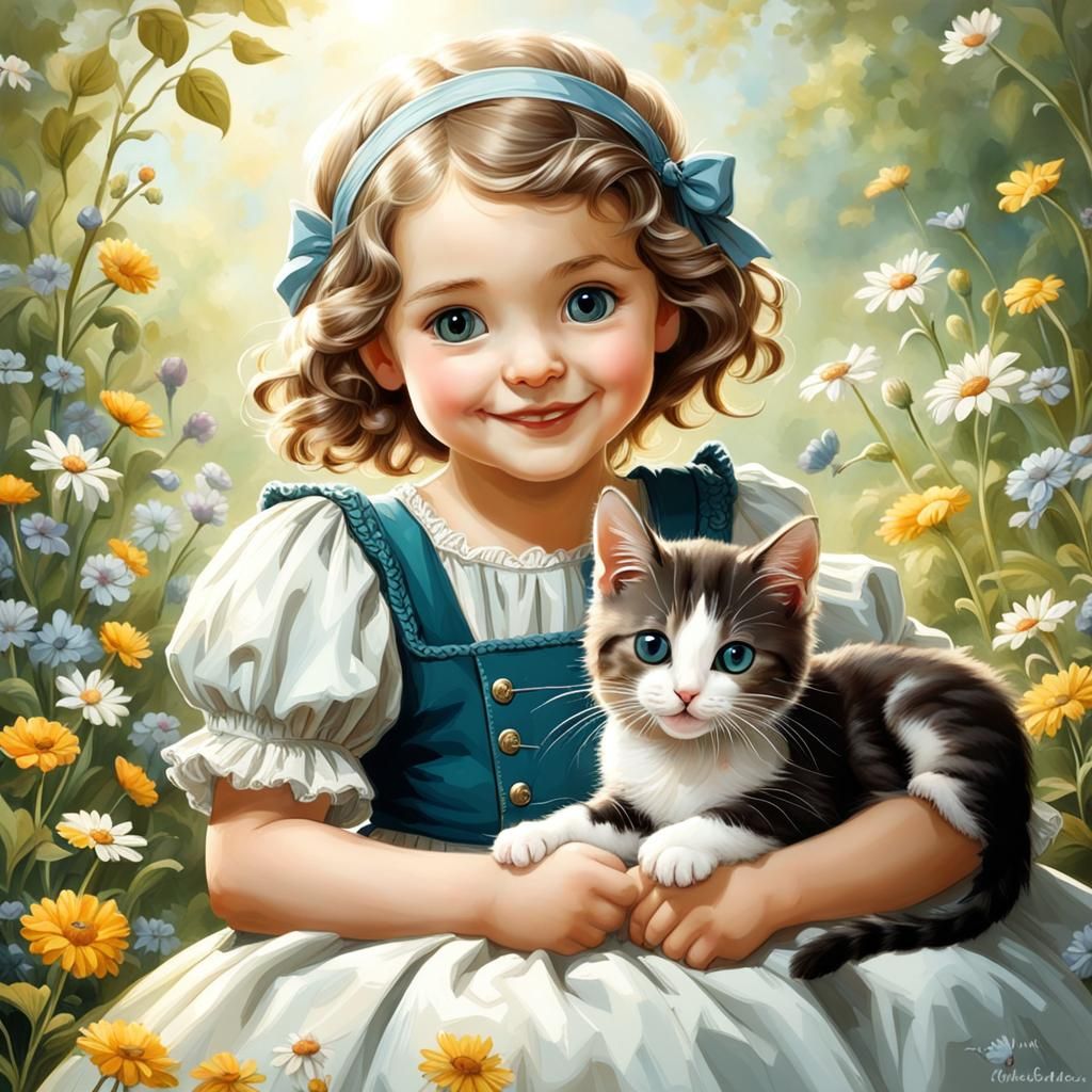 Smiling Girl with Kitten: A Candid Portrait