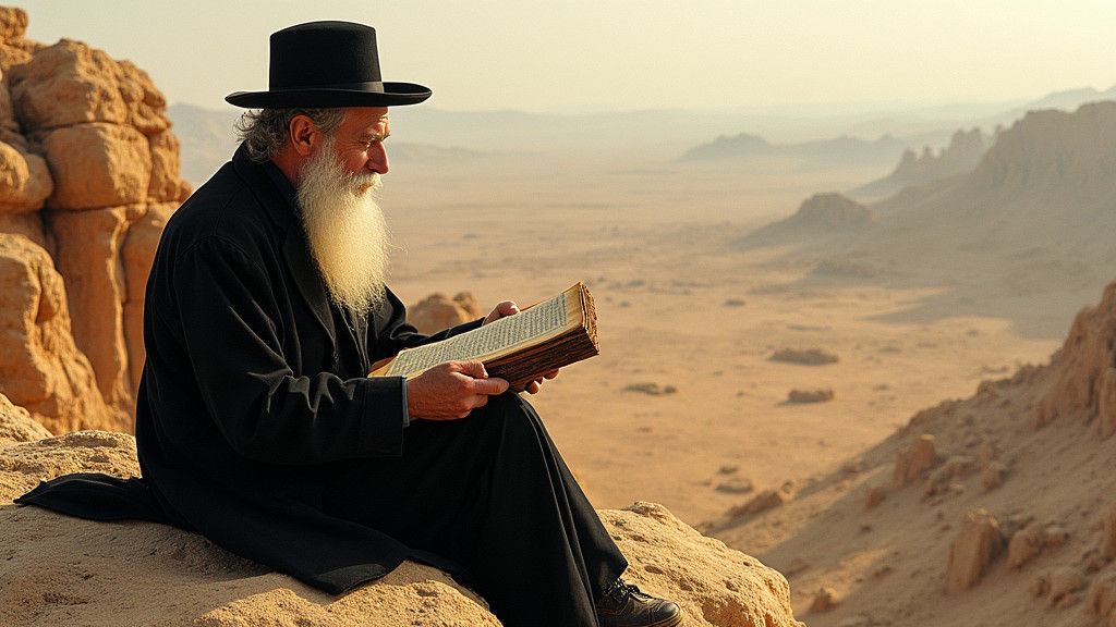 Jewish Man Reading Torah in Judean Desert Landscape