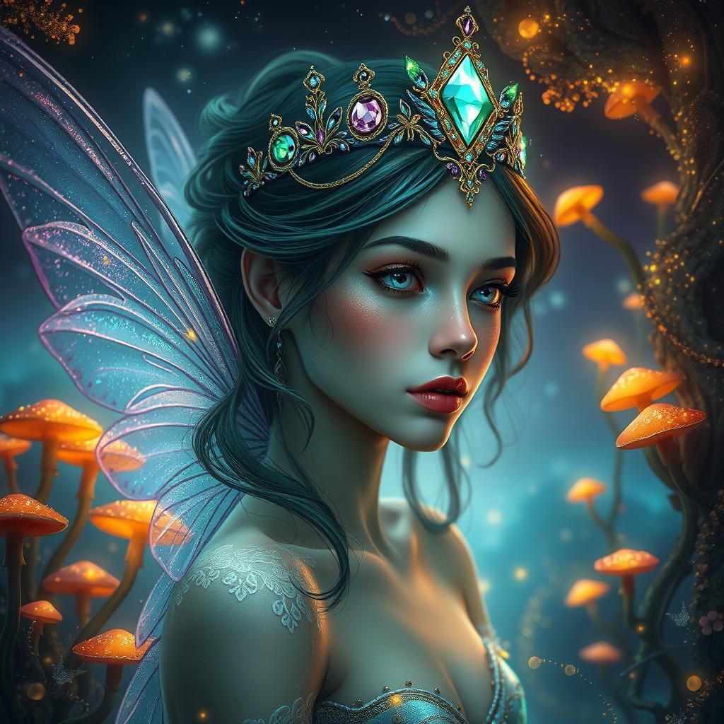 Ethereal Fairy in Glittering Forest: Art Nouveau Style