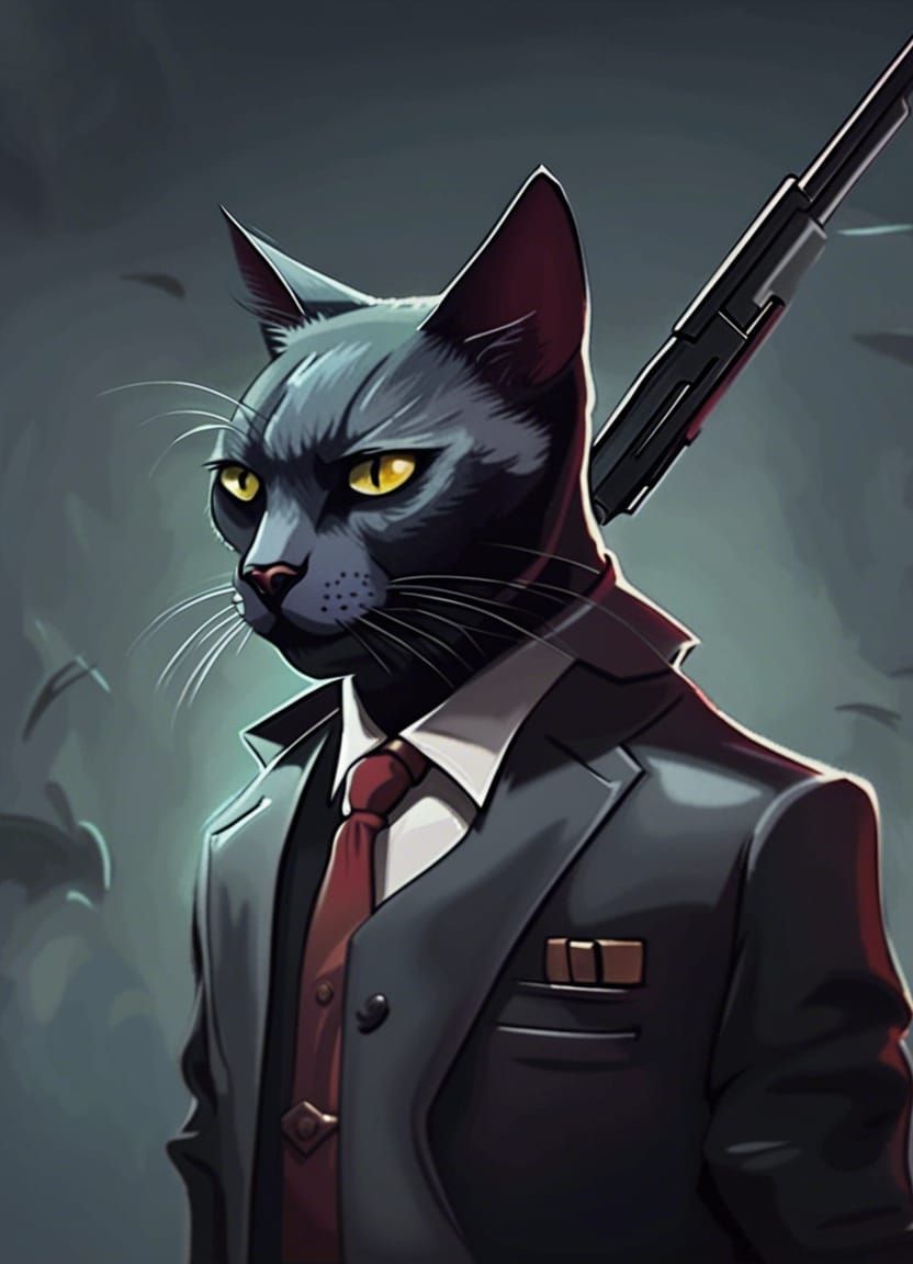 Sharp-Dressed Cat Hitman Ready for Action