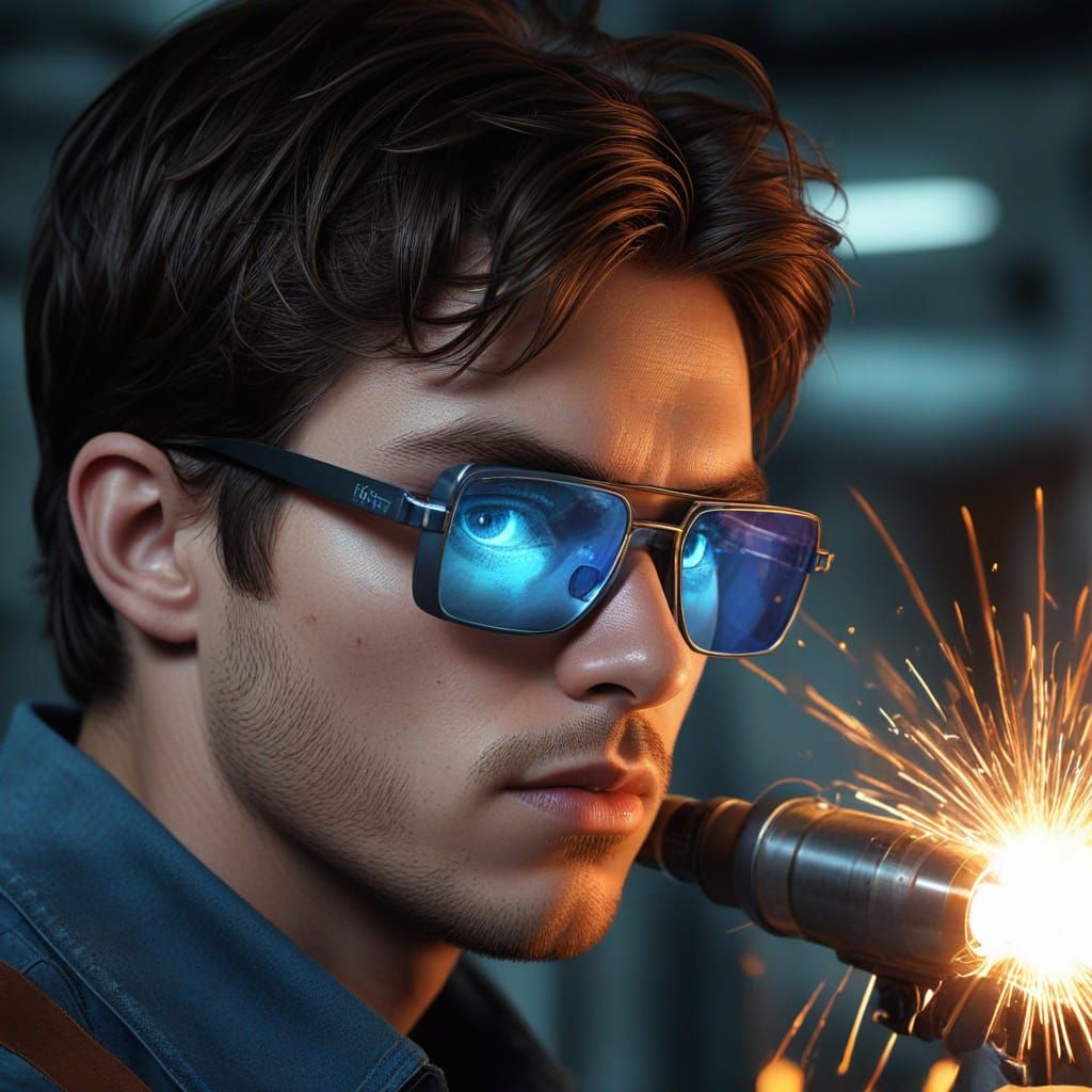 Welder in Laboratory: Hyperrealistic Digital Art
