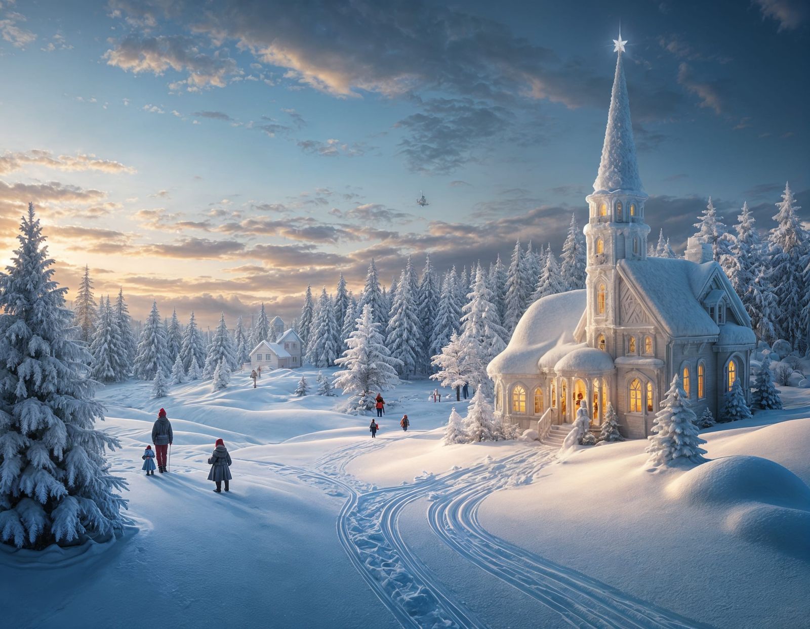 Magical Ice Town Scene at Christmas