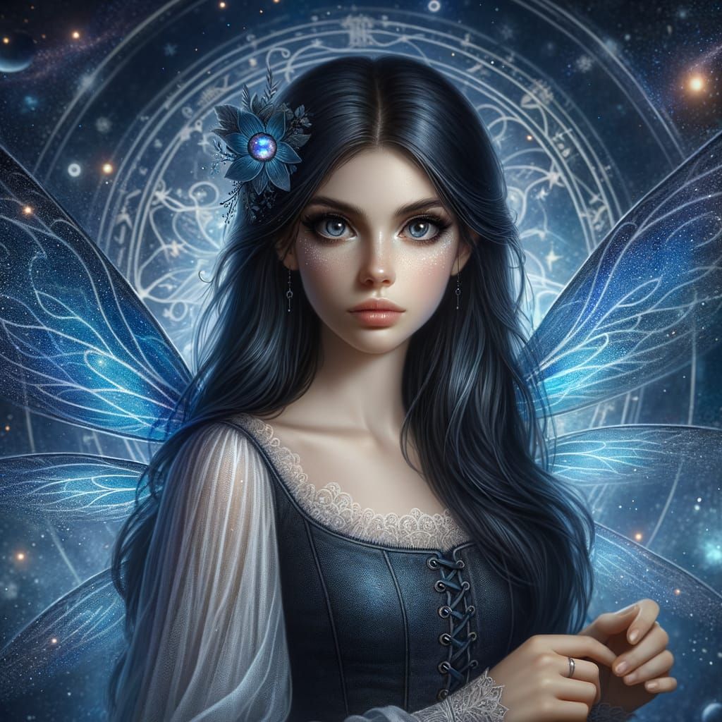Enchanted Night Fairy in Dark Blue Attire