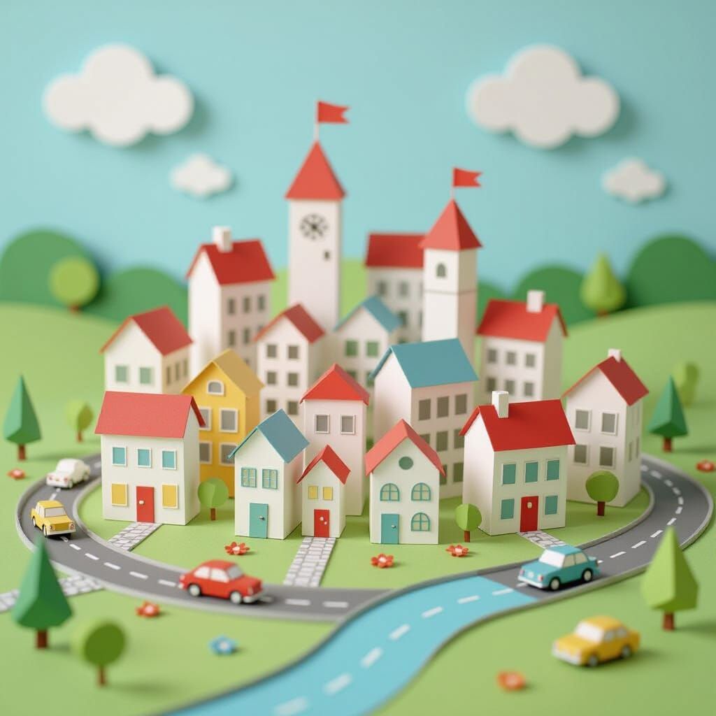 Charming Paper Town Miniature Scene
