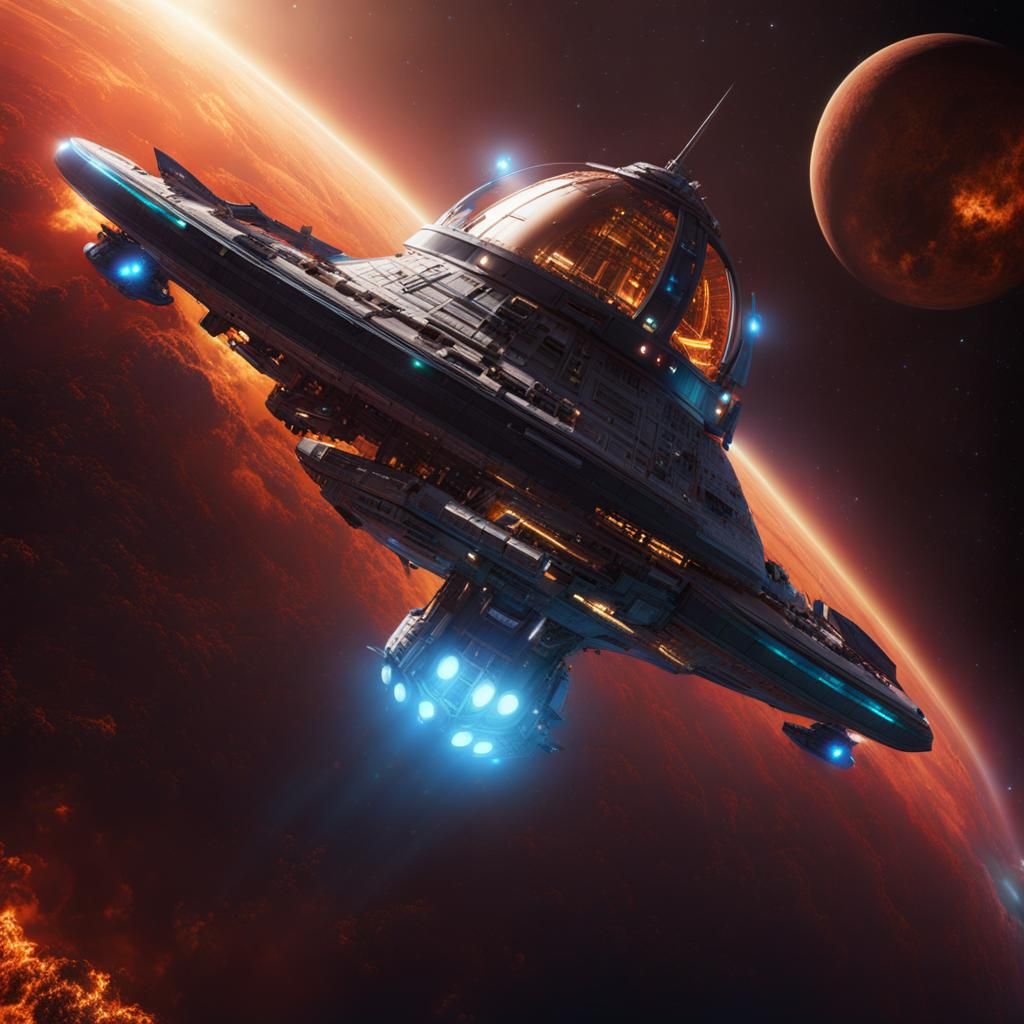 Detailed Spaceship Matte Painting in Space