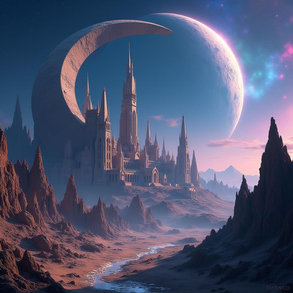 Lunar Metropolis in Fantasy Matte Painting Style