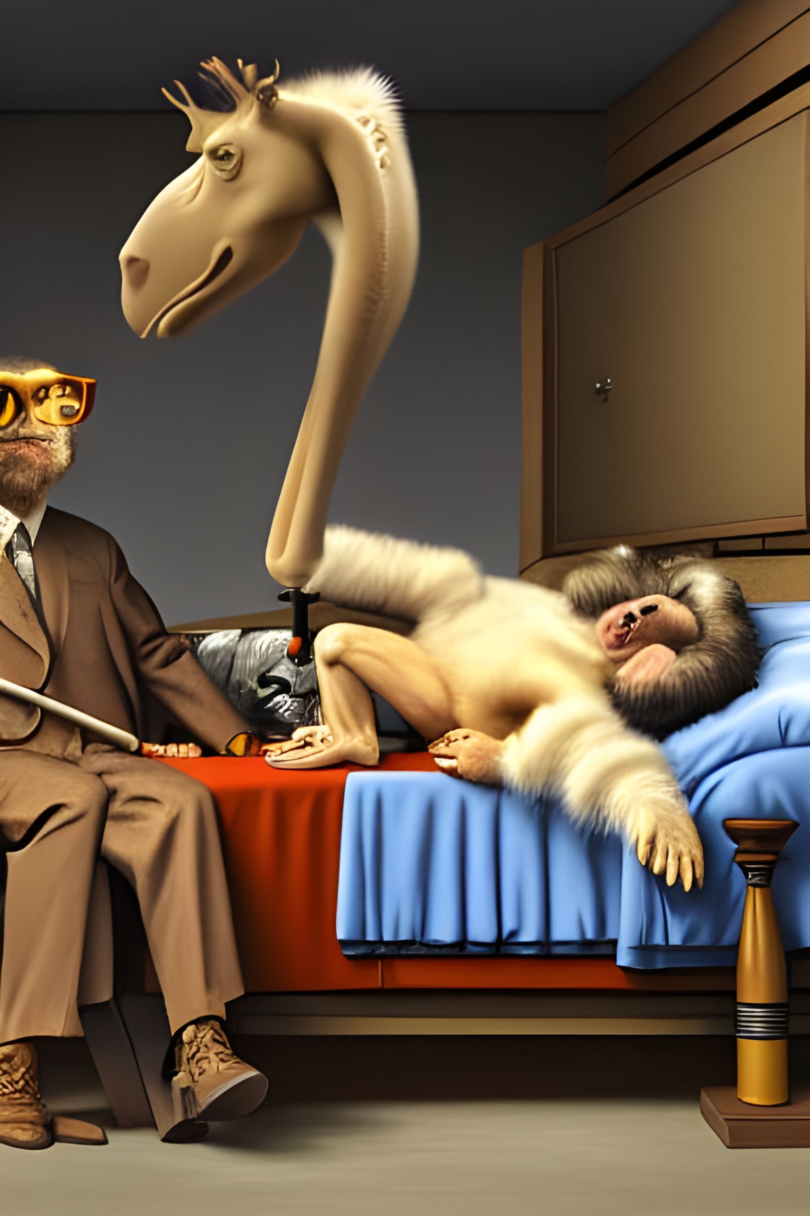 Hyperrealistic Car Crash with Animals in Noir Lighting