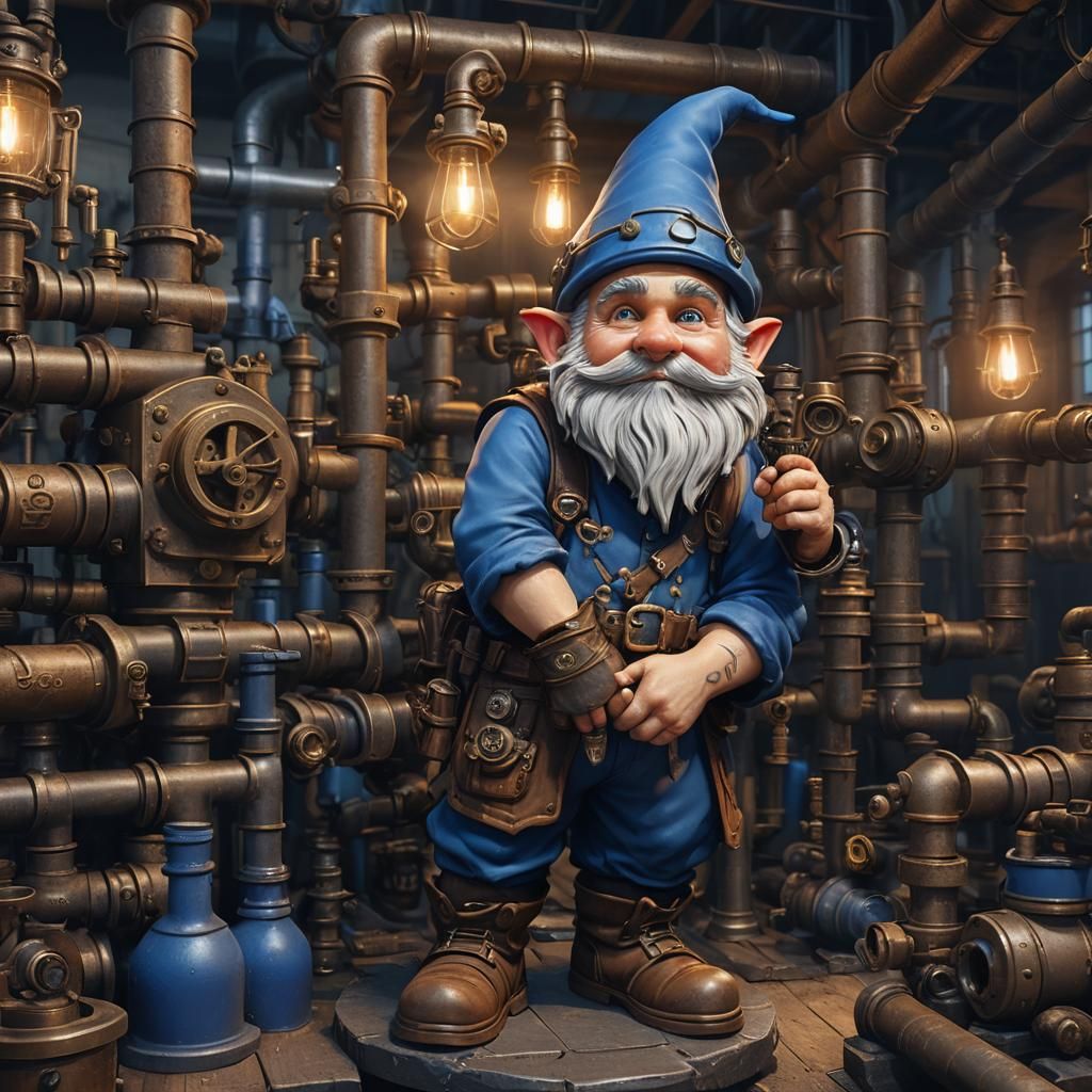 Steampunk Gnome Tinkerer in Workshop, Detailed Matte Paintin...