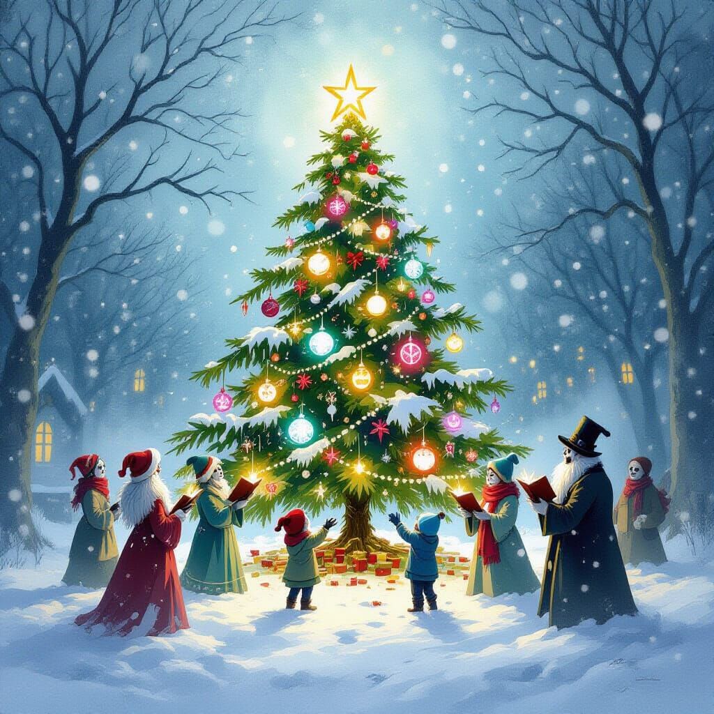 Undead Carolers Under Haunted Christmas Tree