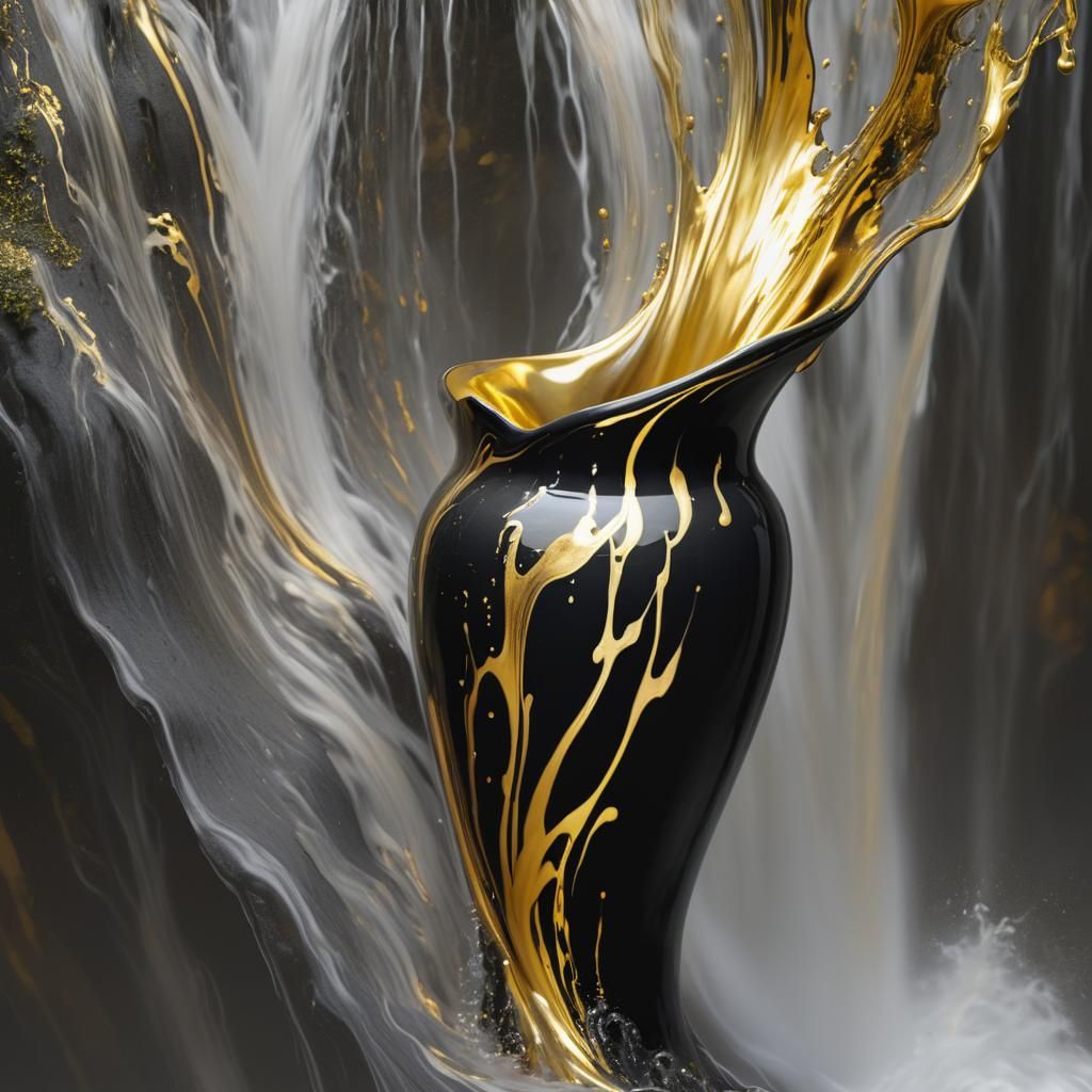 Vase with Flowing Gold: Digital Art