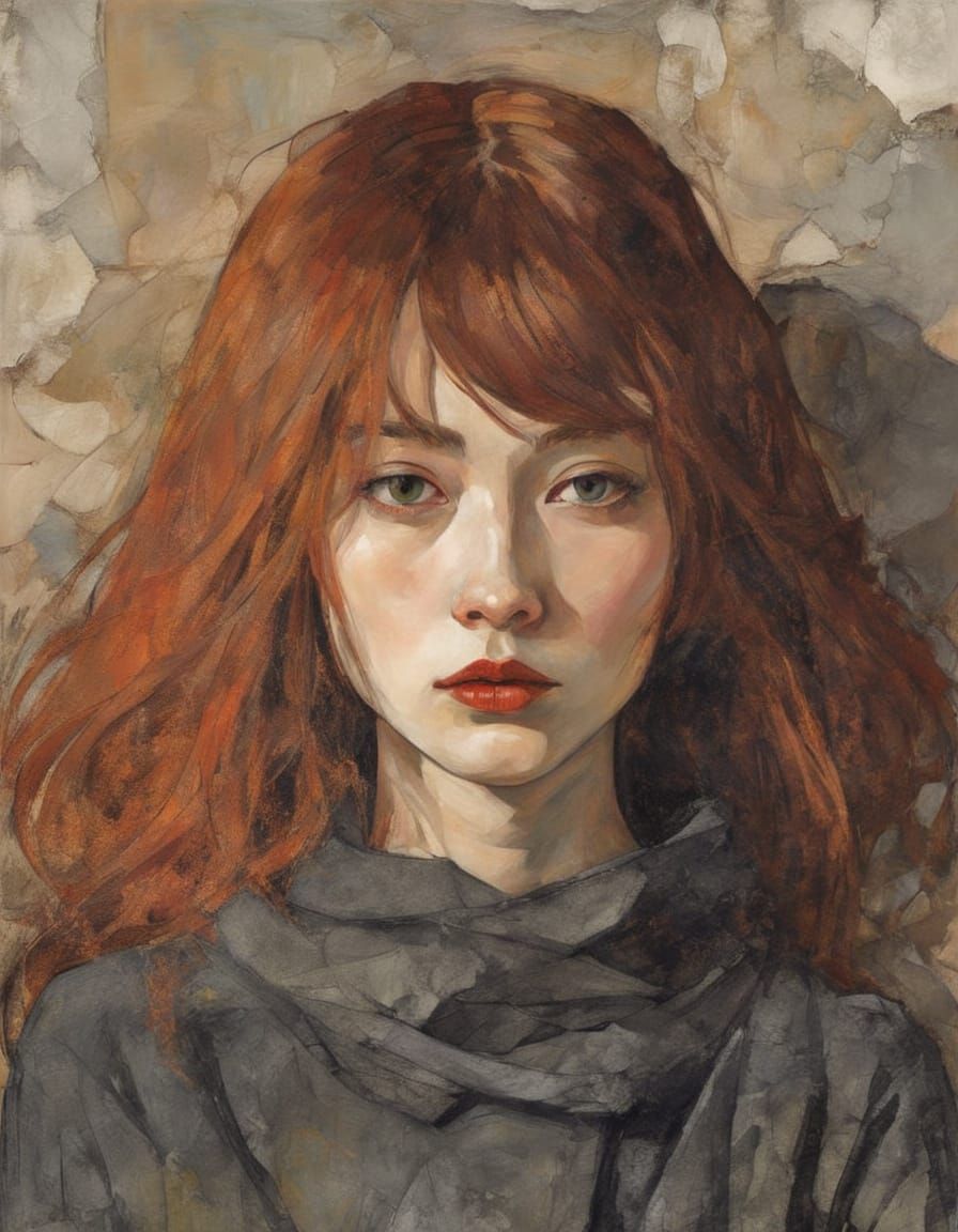 Elegant Goth Girl Portrait in Impasto Style