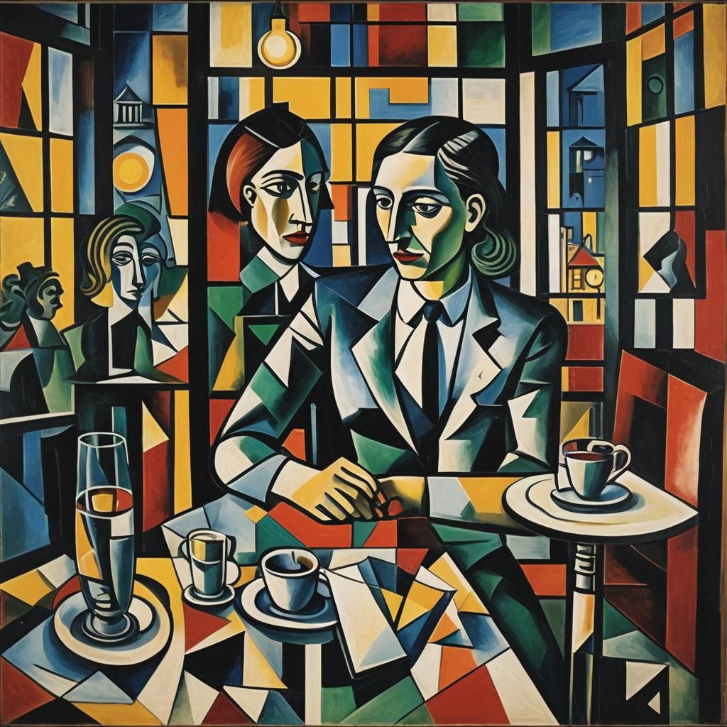 Cubist Cafe Scene in 1930s New York