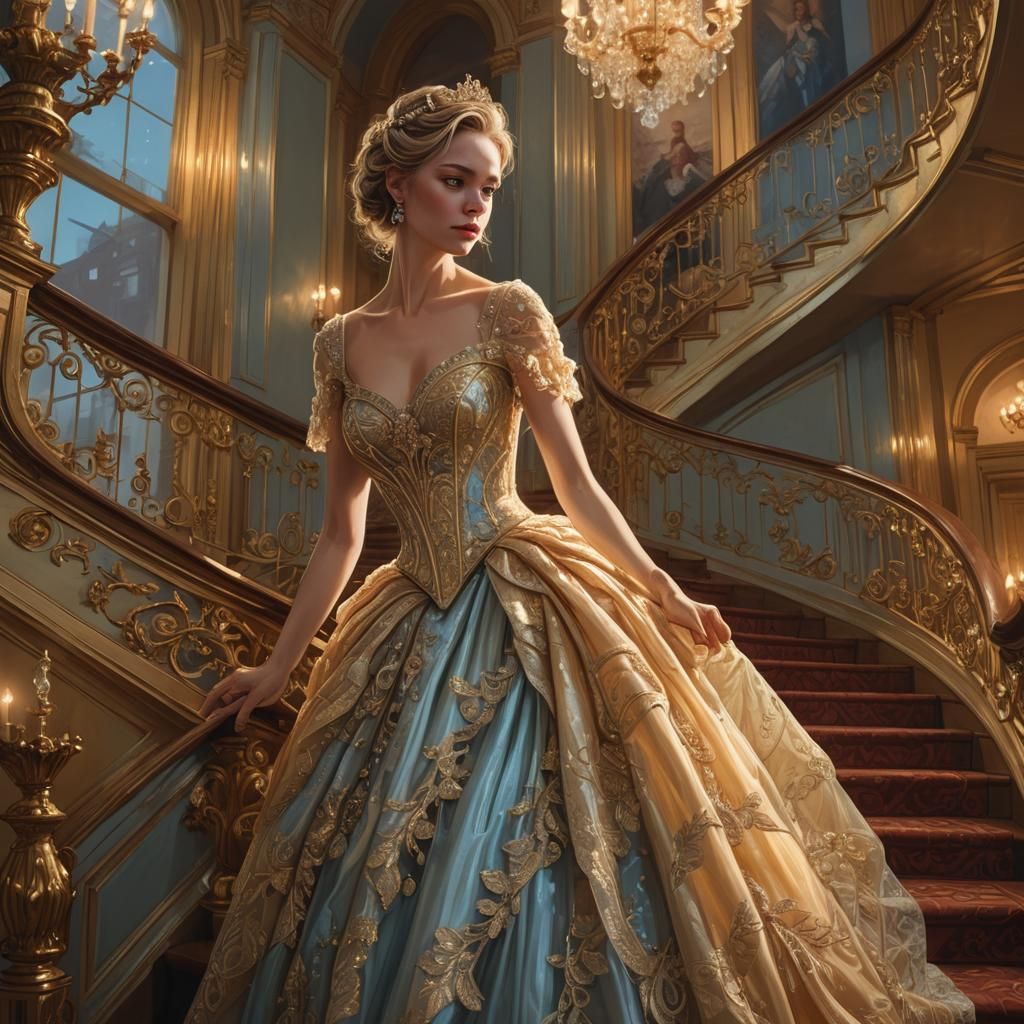 Ballroom Descent: Hyperrealistic Digital Painting