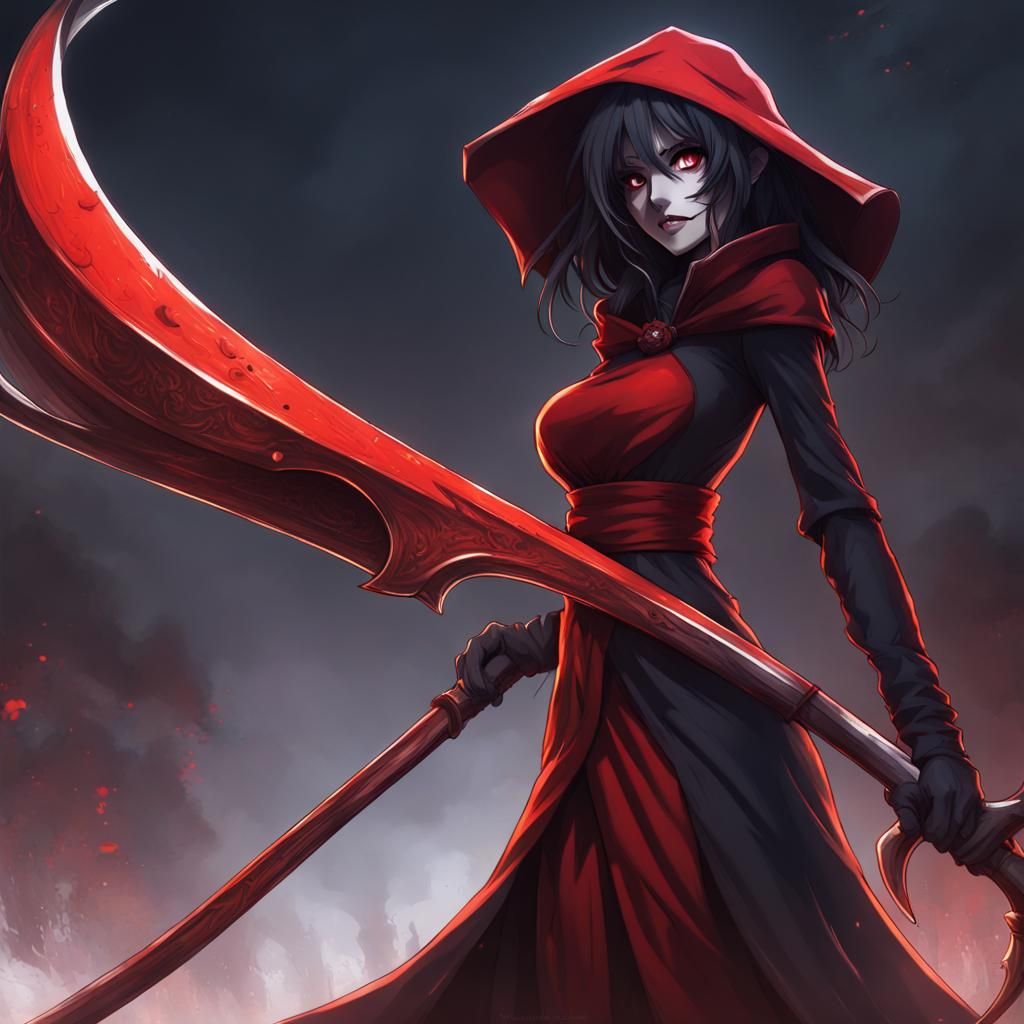 Anime Grim Reaper in Red Dress