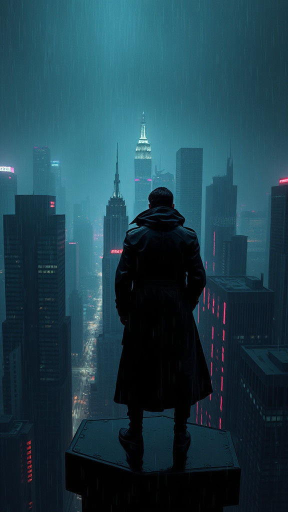 Gritty Cyberpunk Cityscape Under Neon Glow