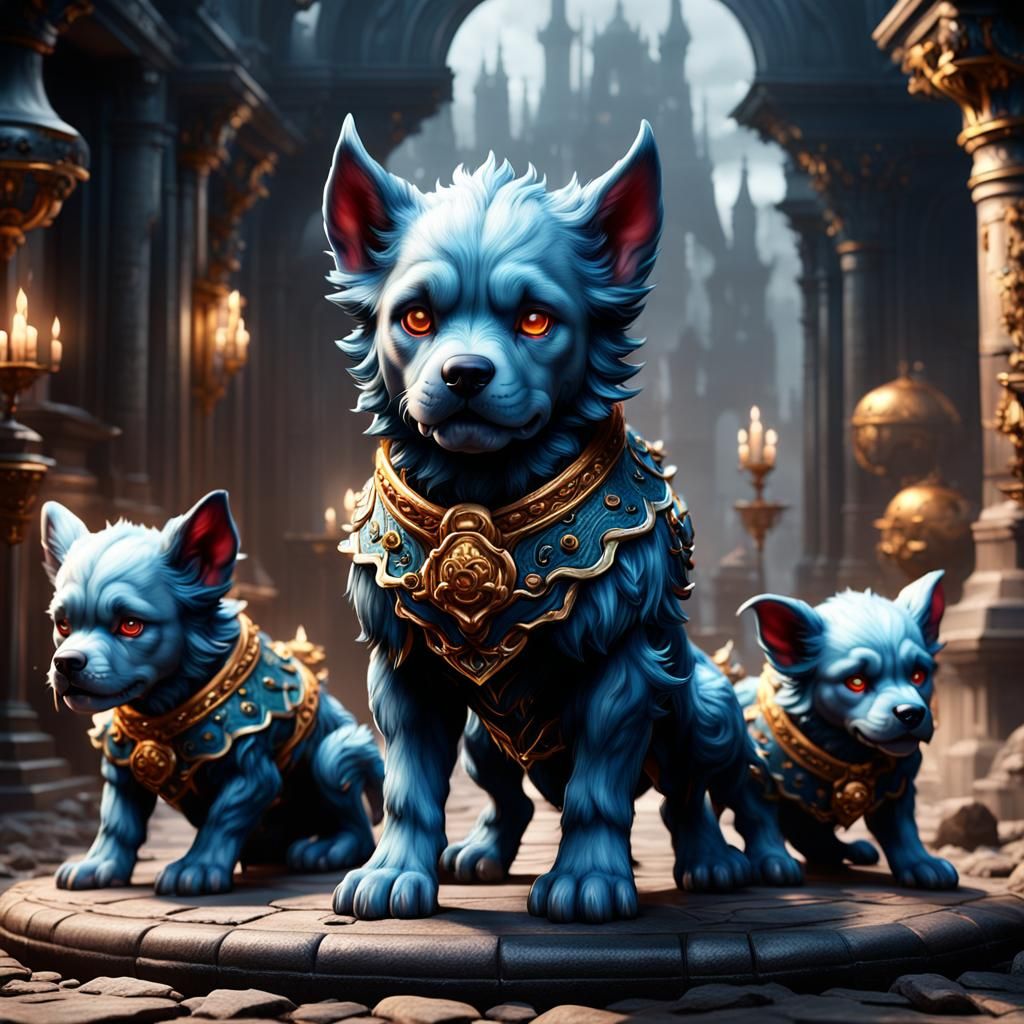 Porcelain Doll Puppy Cerberus: Detailed Fantasy Art