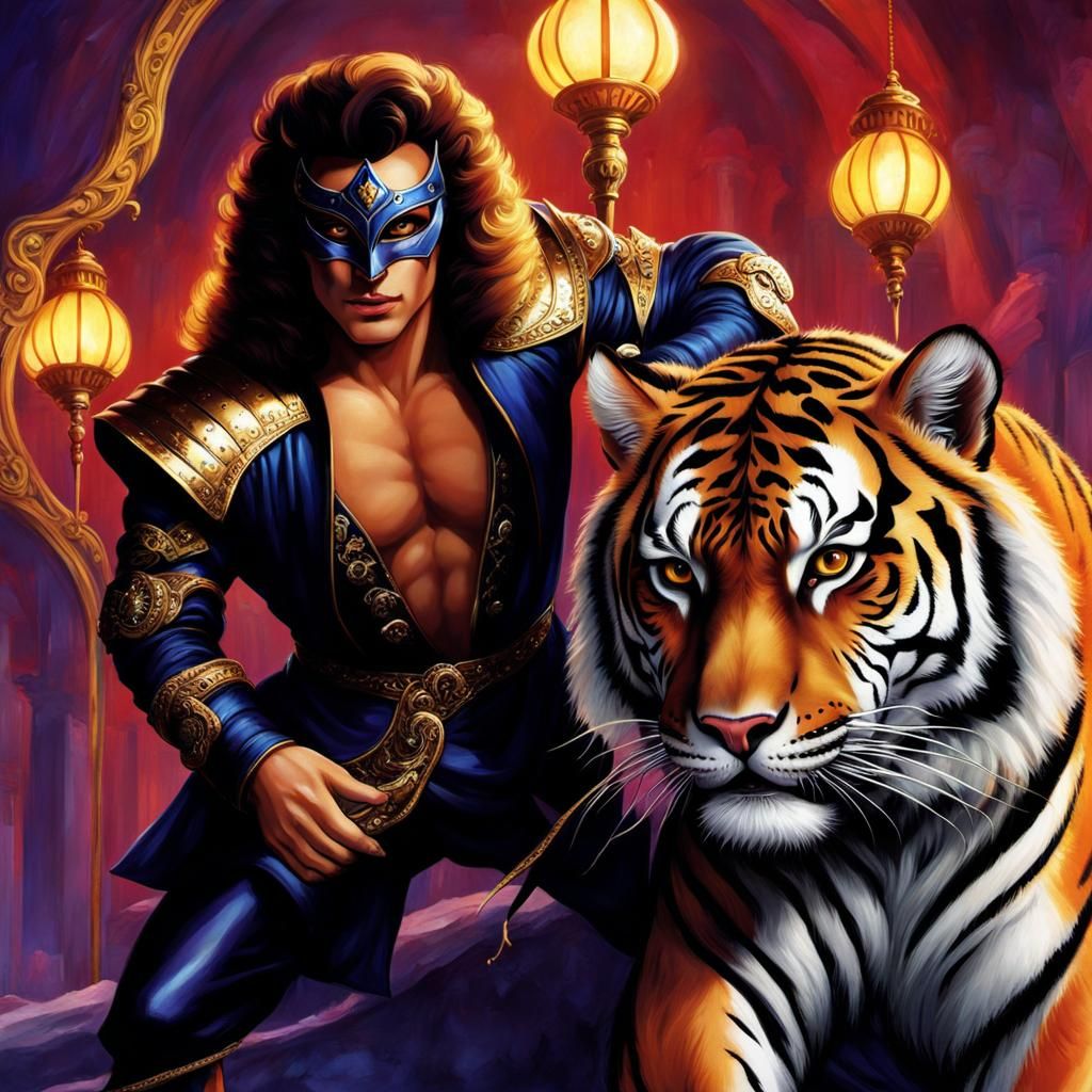 Cinematic Diver in a Vibrant Masquerade