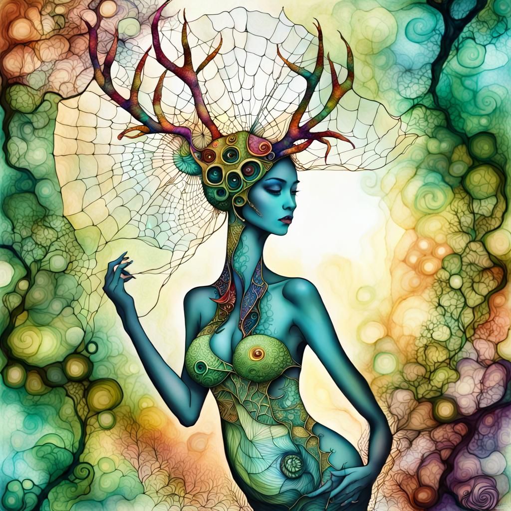 Beautiful Deer Woman Dancing in Tacca Forest