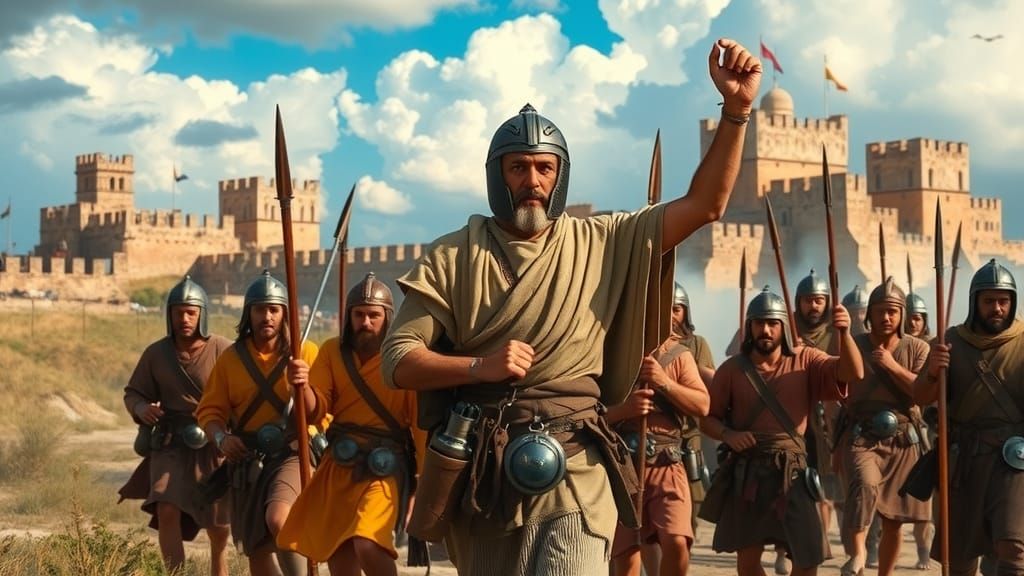 A historical biblical scene with traditionally dressed Israe...