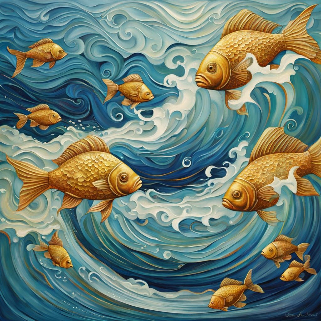 Surreal Pisces Zodiac Dream in Impasto Oil Painting Style