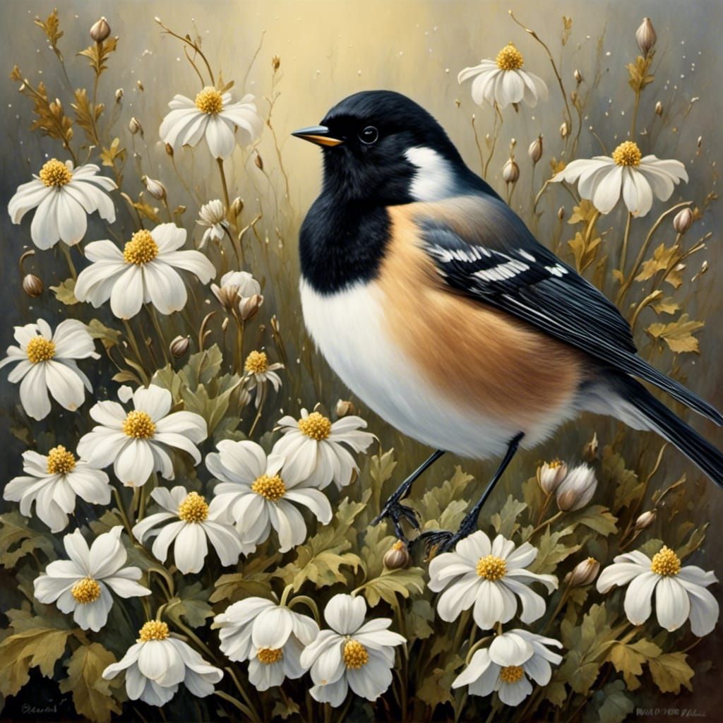 Snowdrops and Blackbird in Sparkling Snow