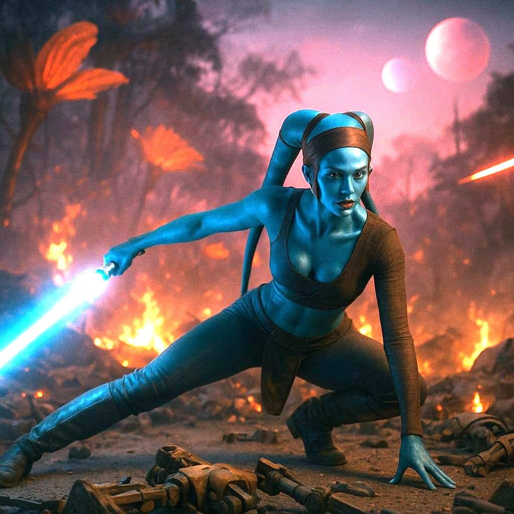 Aayla Secura in Burning Futuristic Forest