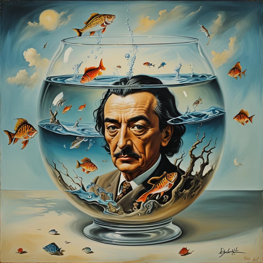 Surreal Man in Fishbowl, Salvador Dali Style
