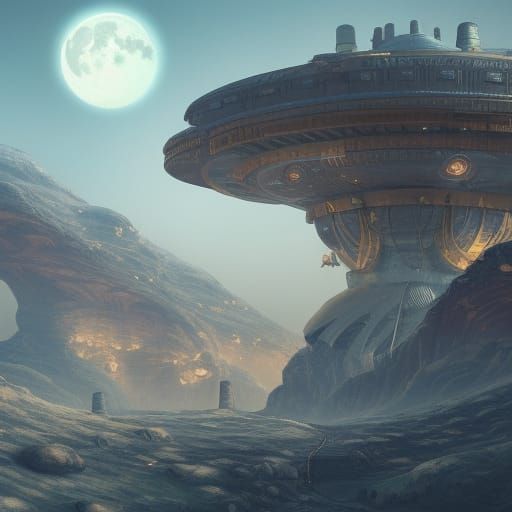 Detailed Moon Station Concept Art in Deep Color