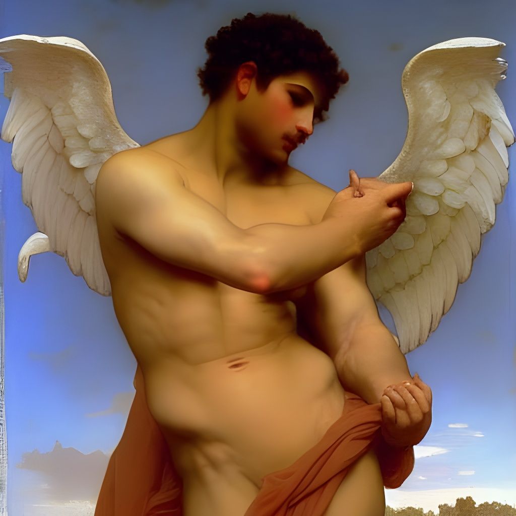 Eros as Muscular Greek God in Oil Painting