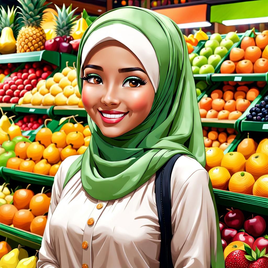 Hijab Cutie in Fruit Store Smiling Elegantly