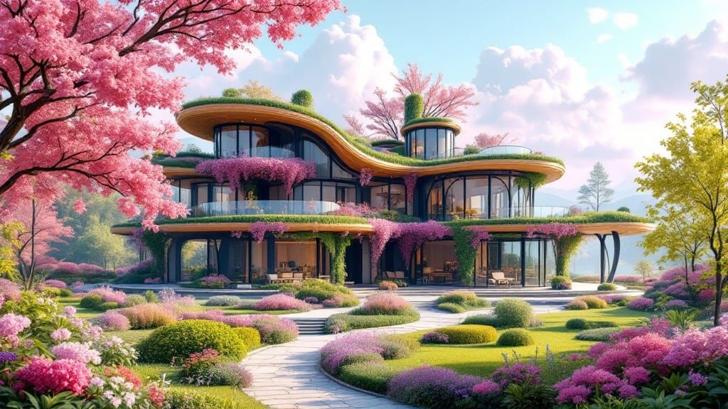 Eco-Modern Spring Mansion in Vibrant Bloom