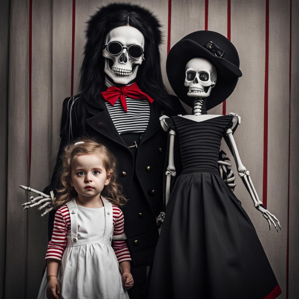 Giant gothic doll playing with little human girl Young Dandy...