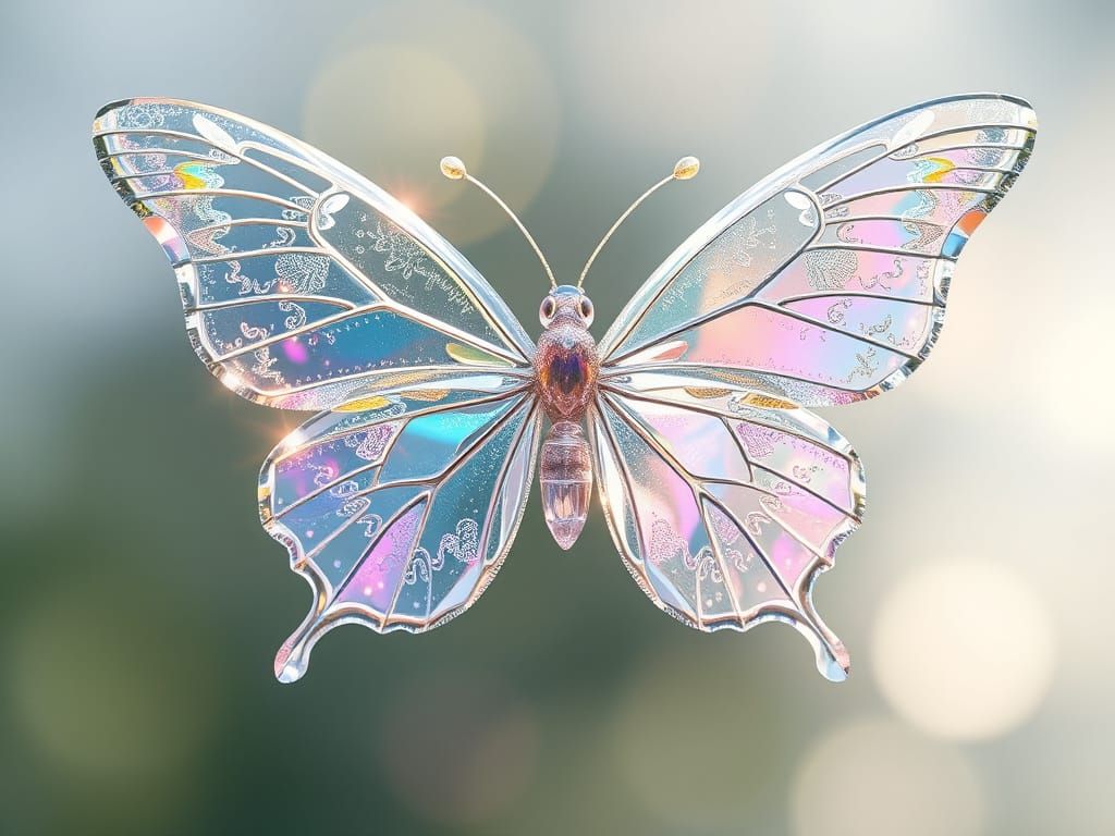 Shimmering Crystal Butterfly in Ethereal Mist