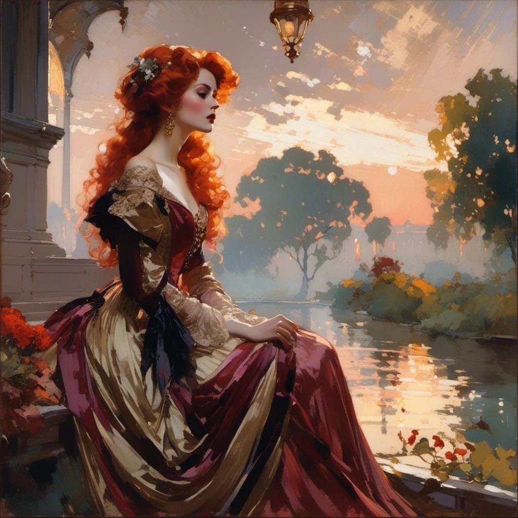 Victorian Vampire Portrait in Edward Cucuel Style