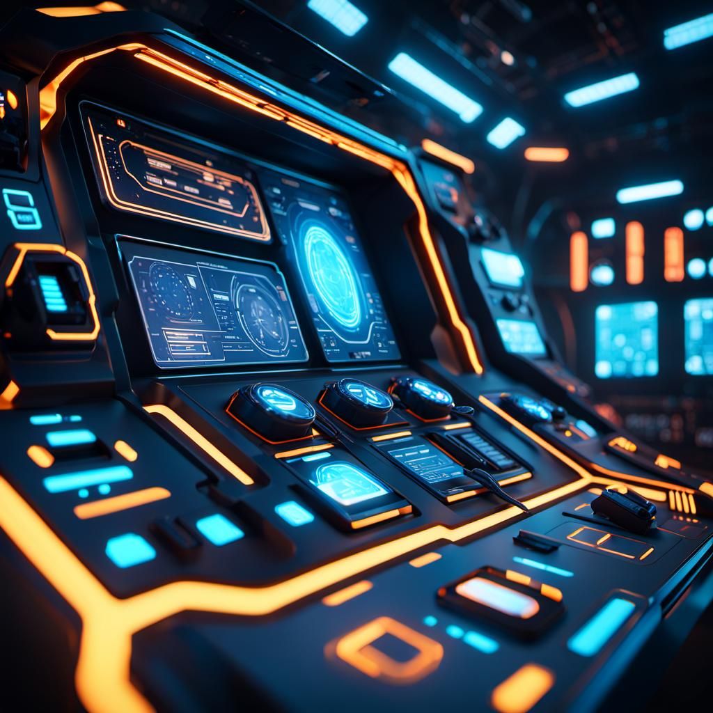 Futuristic Spaceship Control Panel in Cinematic 3D Rendering