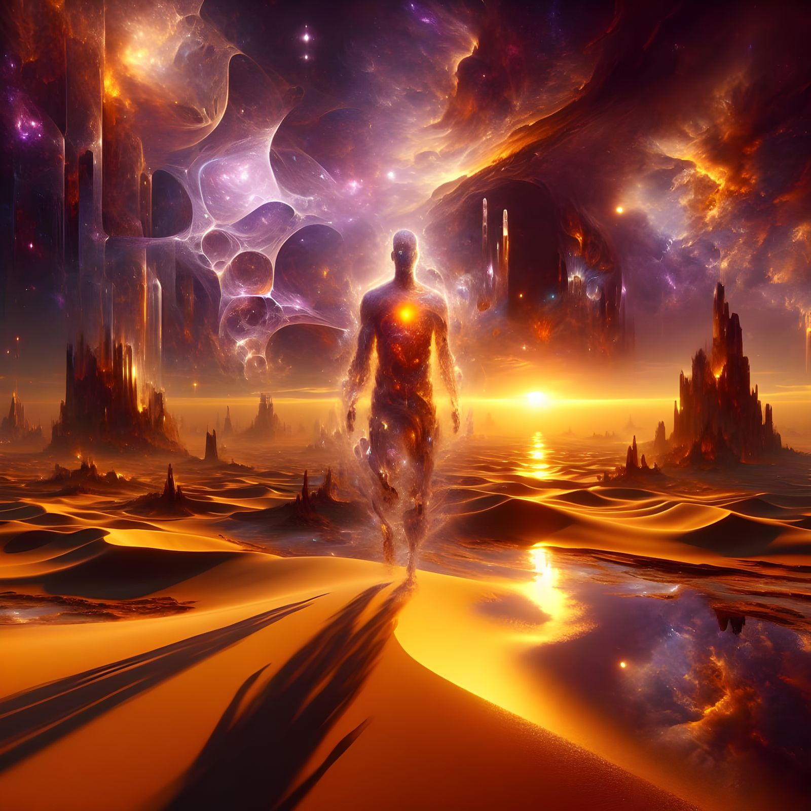 Dreamlike Desert with Ghostly Figure