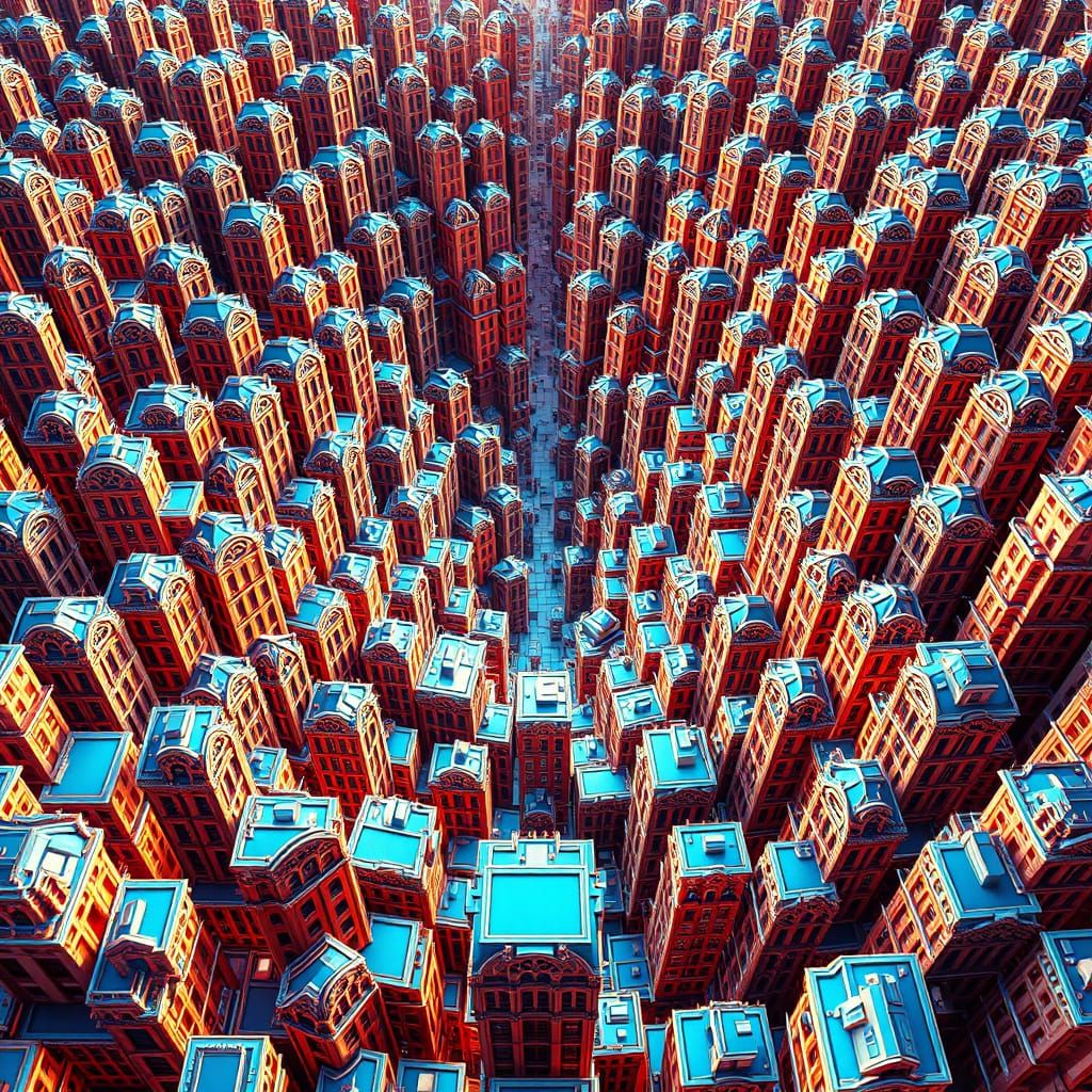 Stunning 3D Grid Cityscape in Vibrant Iridescent Hues