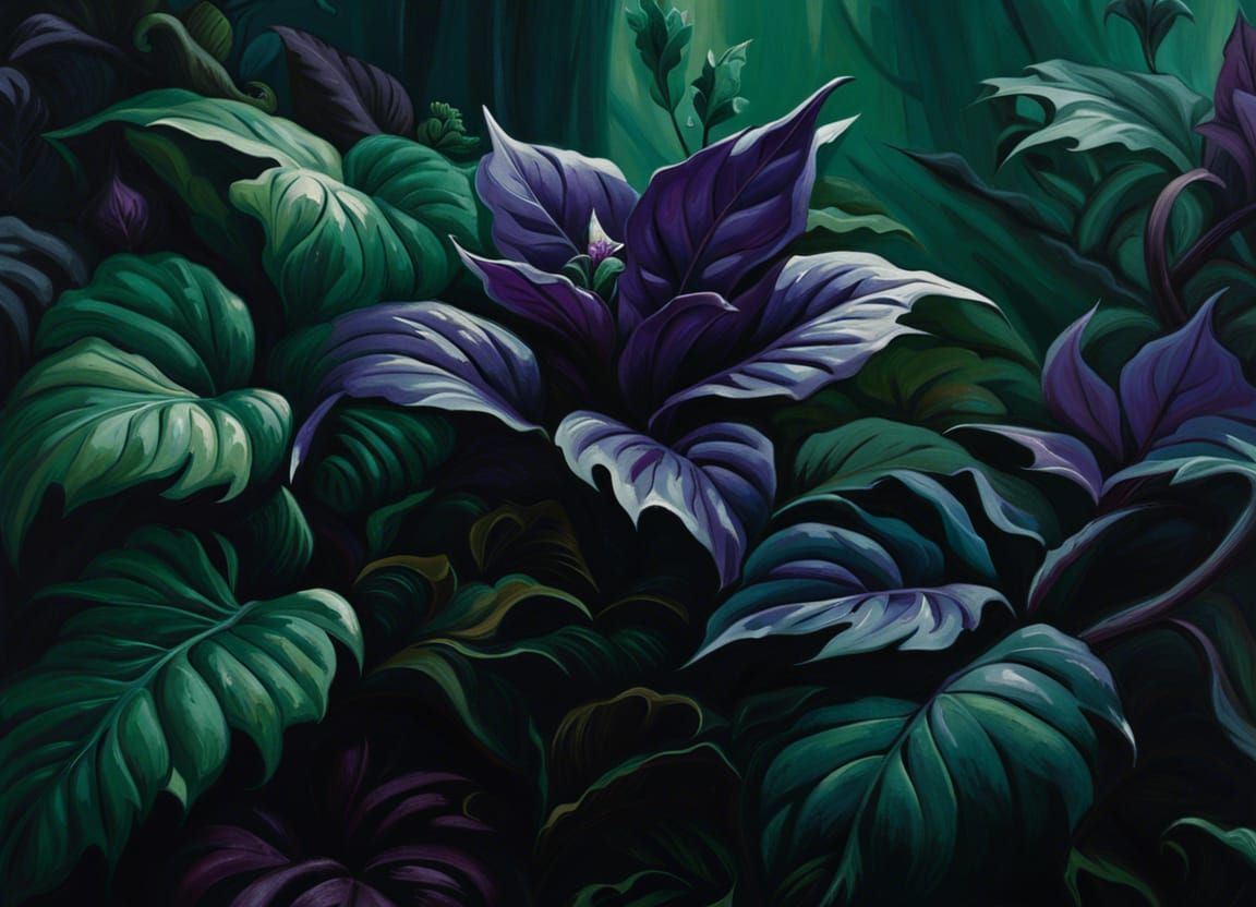 Eerie Dark Fantasy Plant in Oil Painting Style