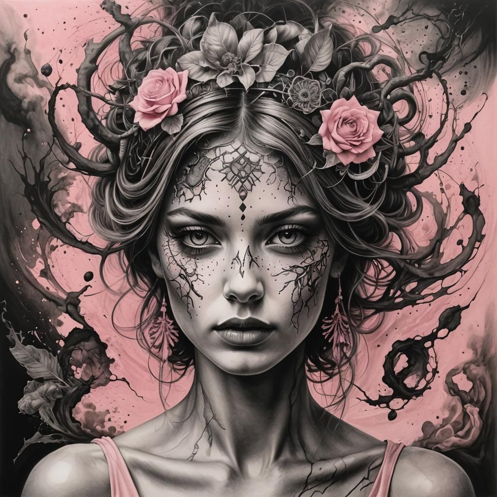 Detailed Charcoal Drawing: Pink Detox Mind Course