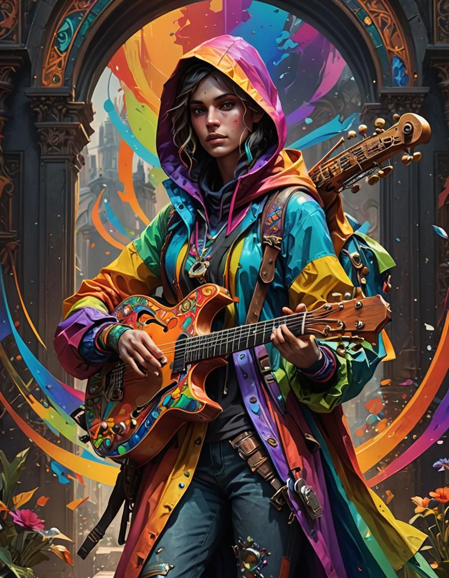 Androgynous Figure with Instrument, Dark Fantasy Art