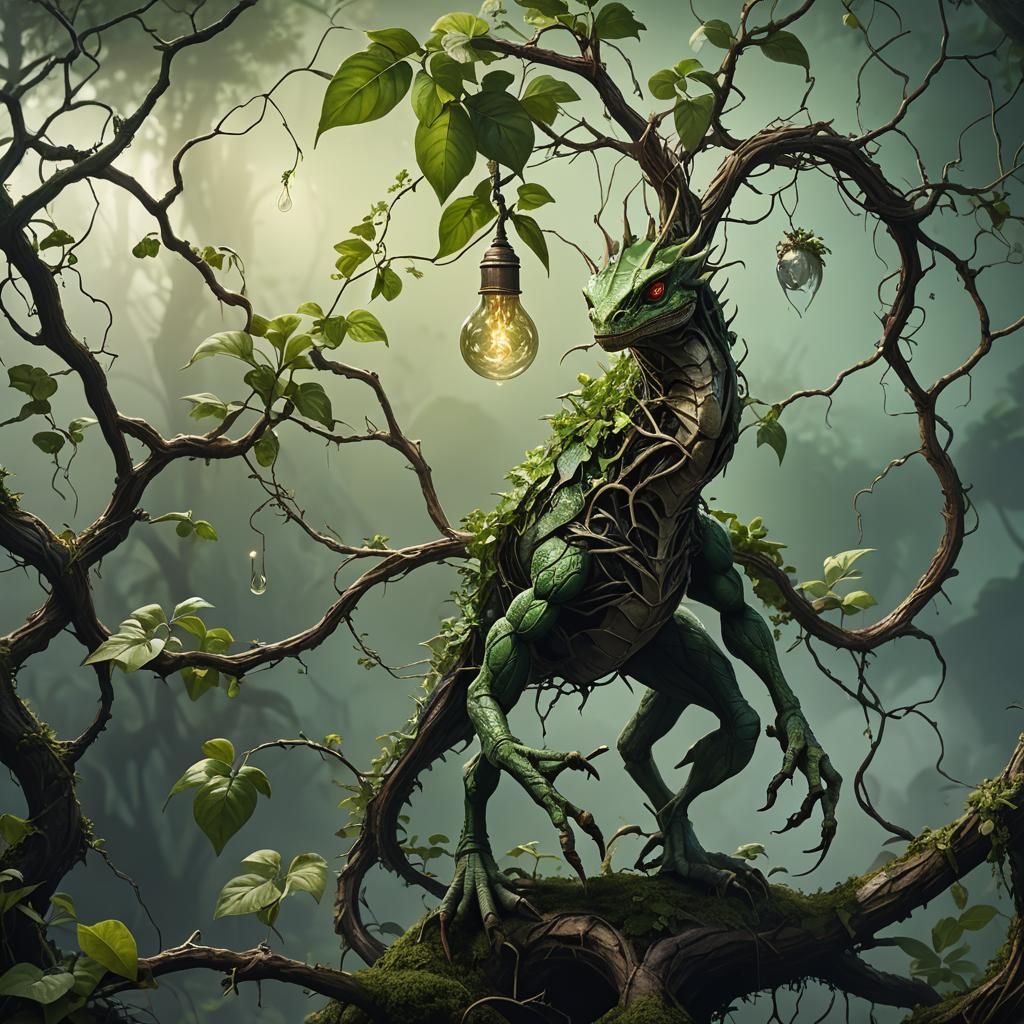 Reptilian Plant Creature with Bulbous Growth, Detailed Matte...