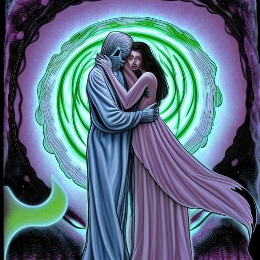 Ghostly Embrace: Astral Aurora Above Deathbed