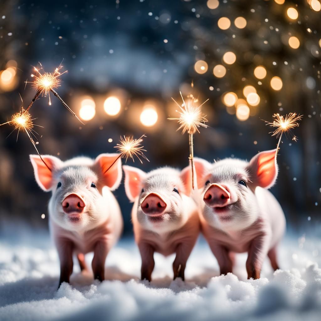 Piglets Celebrate Winter with Sparklers