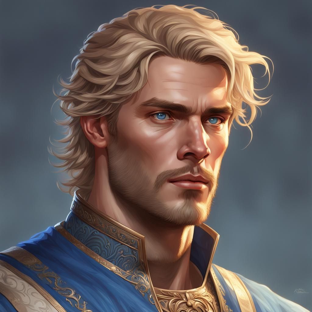 Handsome Blond Man in Art Nouveau Portrait