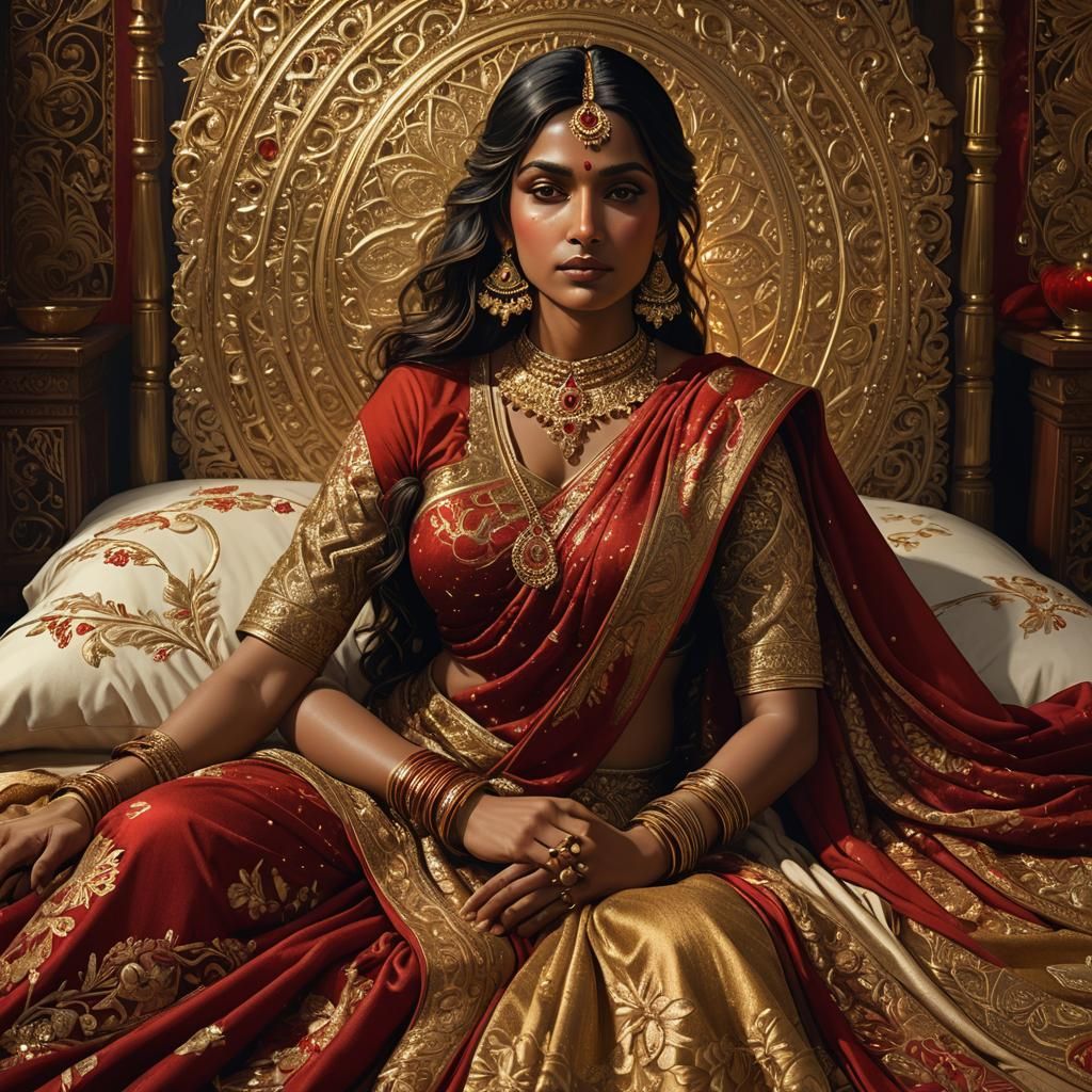 Captivating Indian Woman in Saree, Hyperrealistic Portrait